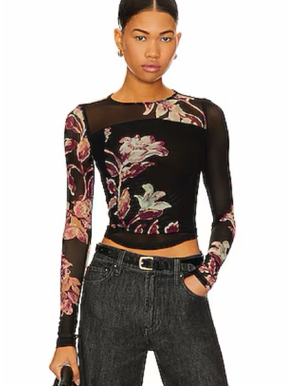 Free People Betty’s Garden black and pink floral long sleeve top in small